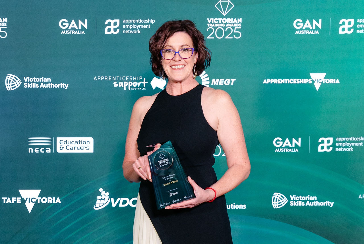 Tarmi A'Vard wins Teacher of the Year at 2025 Victorian Training Awards
